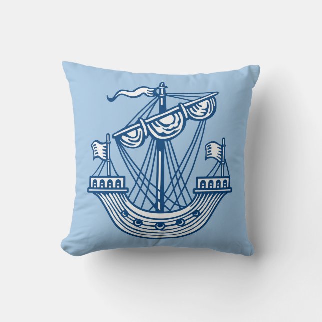 Lymphad (Heraldic Ship) - Indigo Style Blue Throw Pillow (Front)