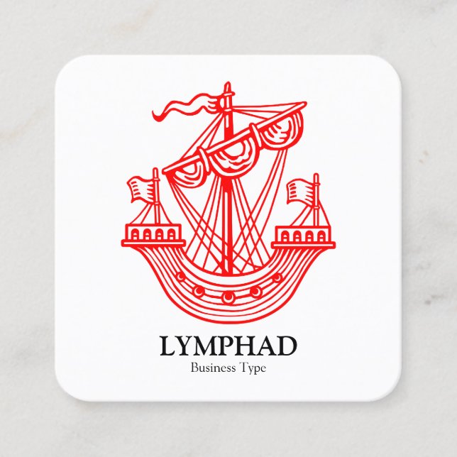 Lymphad (Heraldic Ship) - Red on Black Square Business Card (Front)
