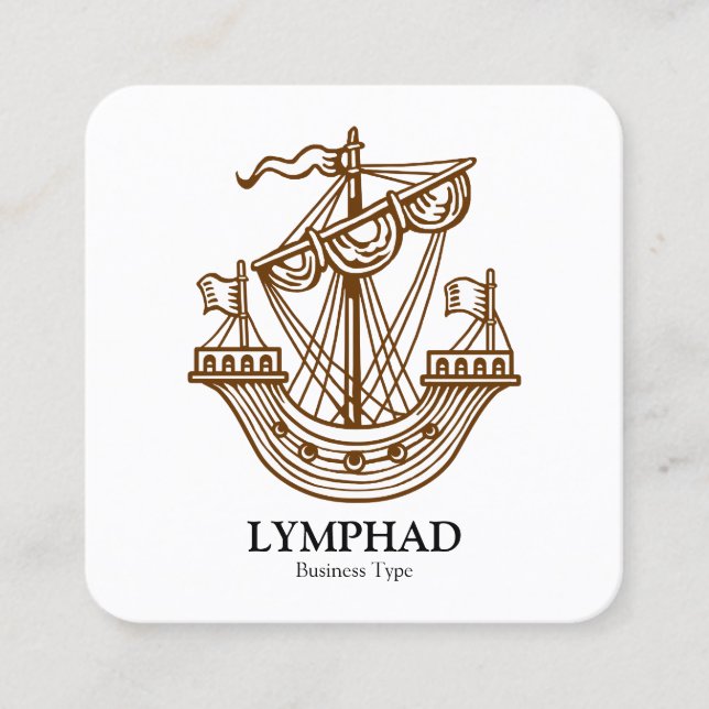 Lymphad (Heraldic Ship) - Walnut on White Square Business Card (Front)