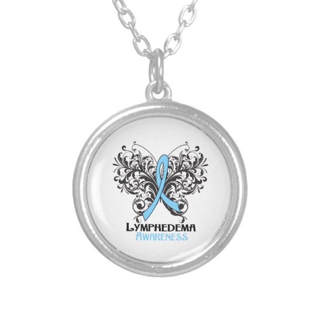 Lymphedema Awareness Butterfly Silver Plated Necklace (Front)