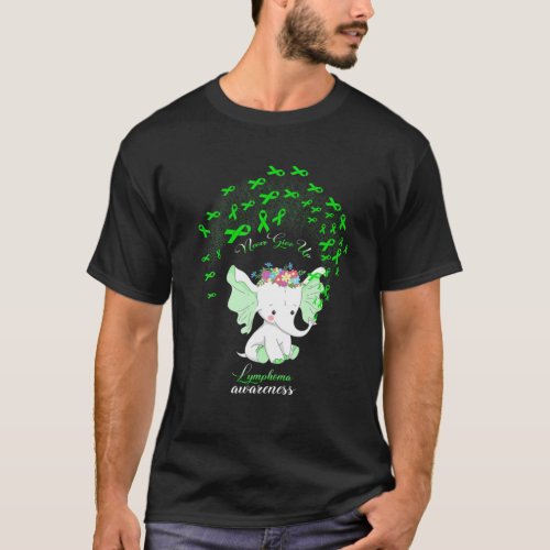 Lymphoma Awareness Elephant Warrior Green Ribbon T_Shirt
