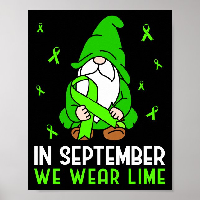 Lymphoma Awareness In September We Wear Lime Gnome Poster (Front)
