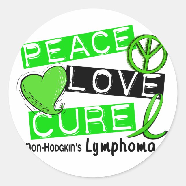 Lymphoma Awareness Non-Hodgkin's PEACE LOVE CURE Classic Round Sticker (Front)