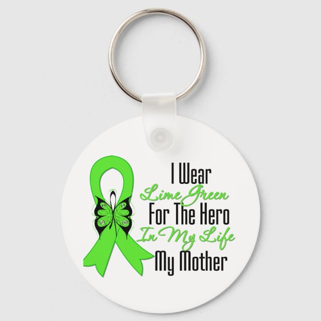 Lymphoma Cancer Ribbon My Hero My Mother Keychain (Front)