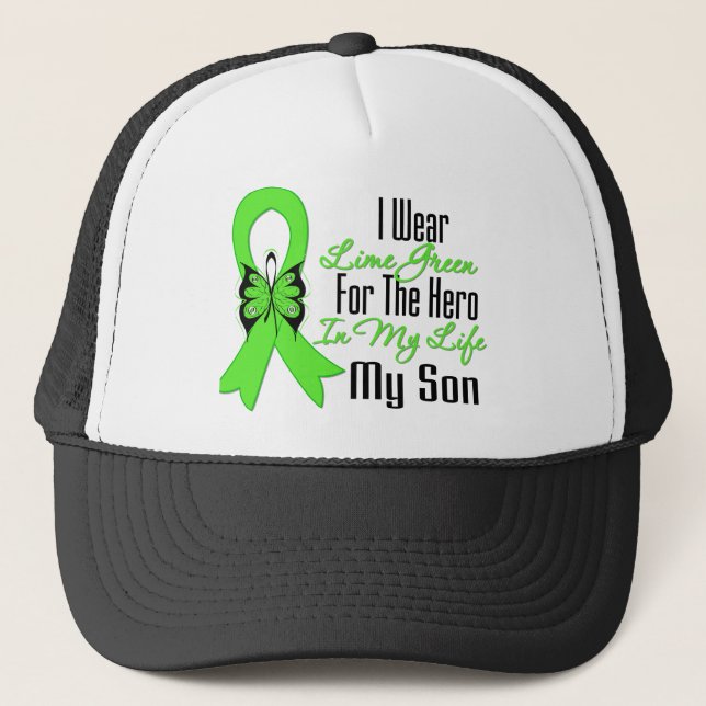 Lymphoma Cancer Ribbon My Hero My Son Trucker Hat (Front)