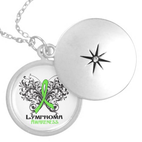 Lymphoma Flourish Butterfly Ribbon Silver Plated Necklace