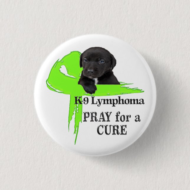 Lymphoma Green Ribbon Puppy Dog Design Button (Front)