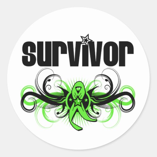 Lymphoma Survivor Grunge Winged Emblem Classic Round Sticker