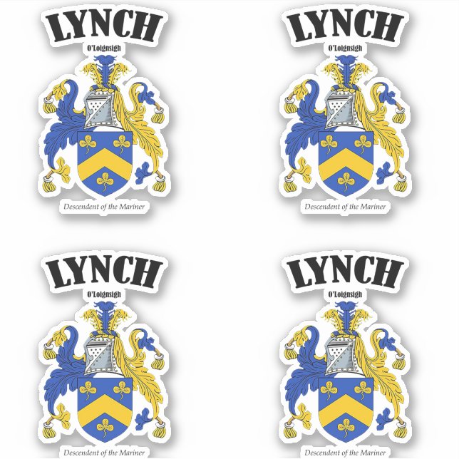 Lynch Crest Irish Translation & Meaning (x4) Sticker (Front)
