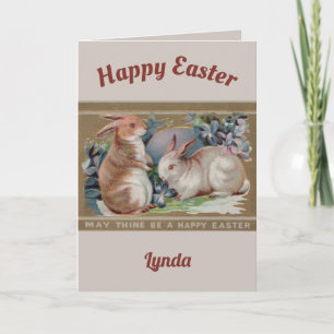 LYNDA ~ EASTER VINTAGE ART ~ 2 Sweet Bunnies ~ Hol Holiday Card