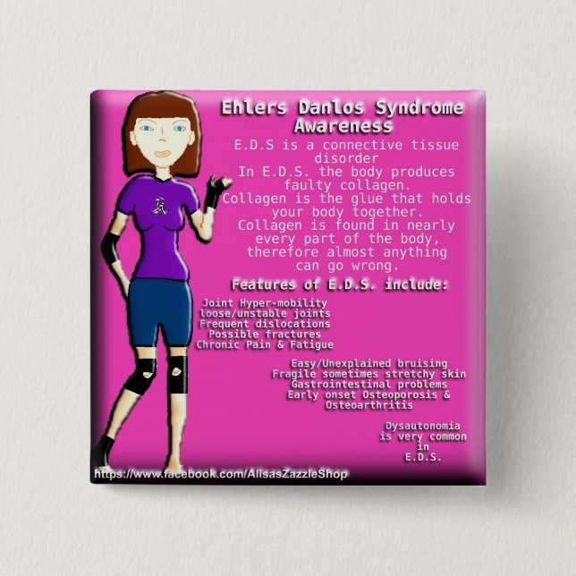 Lyndon Ehlers Danlos Syndrome Awareness button (Front)