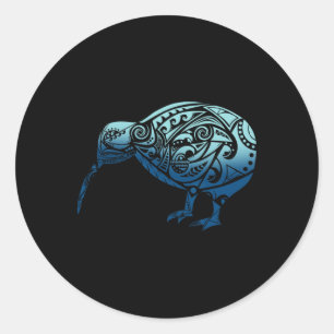 Lynesia Maori Kiwi Bird Ocean Blue New Zealand Classic Round Sticker