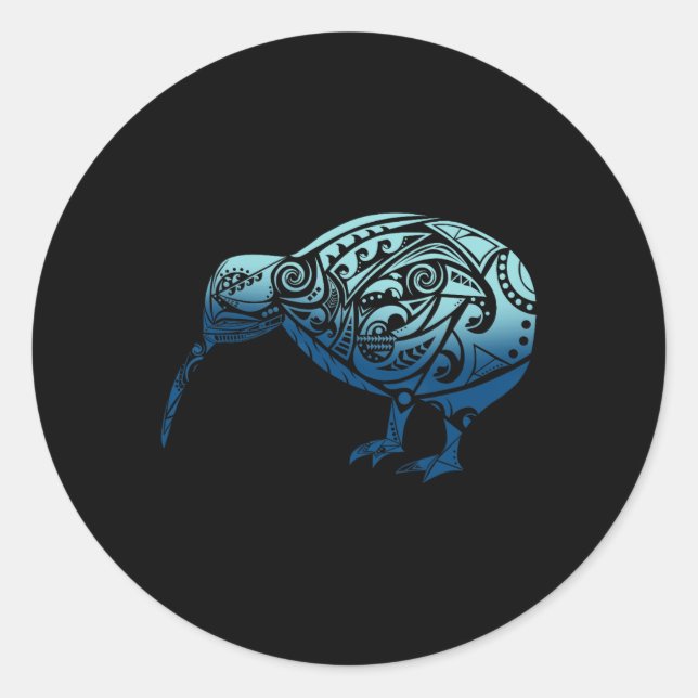 Lynesia Maori Kiwi Bird Ocean Blue New Zealand  Classic Round Sticker (Front)