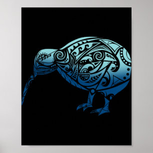 Lynesia Maori Kiwi Bird Ocean Blue New Zealand Poster