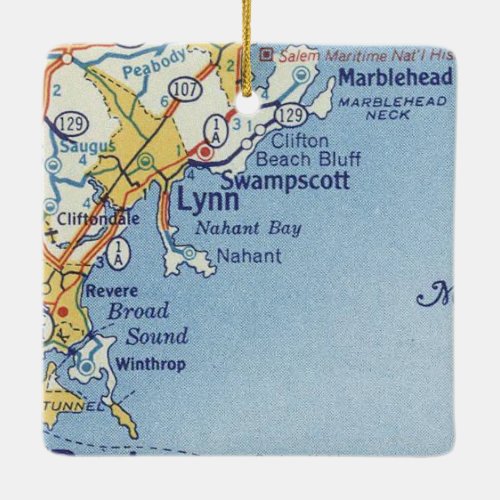 Lynn MA Vintage Map Ceramic Ornament