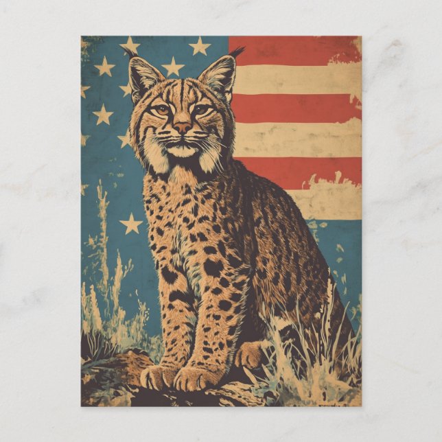 Lynx American flag vintage Postcard (Front)