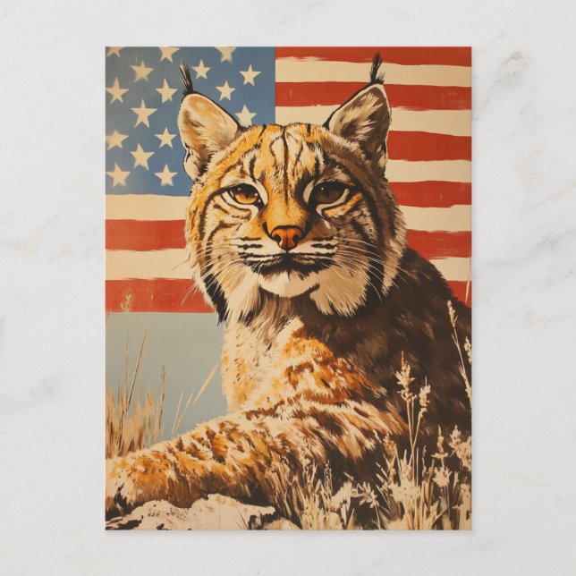 Lynx American Flag Vintage Postcard (Front)