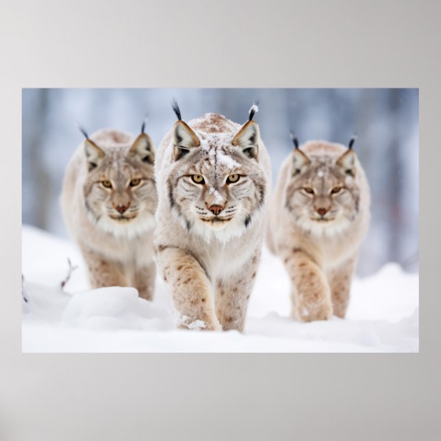 Lynx Animal Family Wandering Nature  Poster (Front)