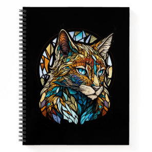 Lynx Animal Portrait Stained Glass Wildlife Forest Notebook