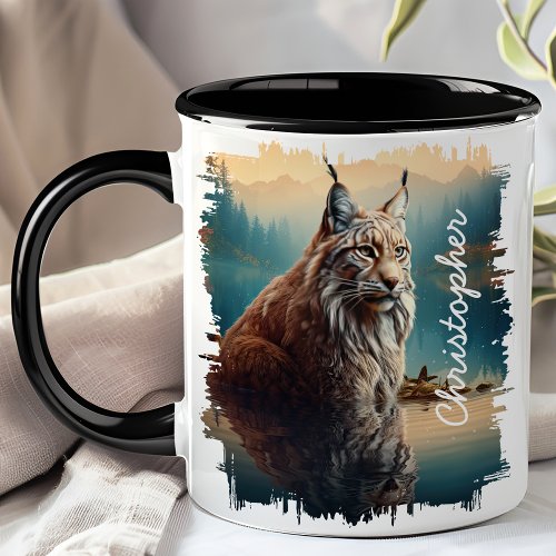 Lynx by Mountain Lake Reflection Mug