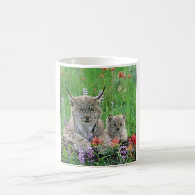 Lynx Cat & Kitten Cute Coffee Cup (Center)