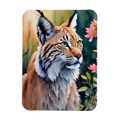 Lynx Floral Forest Watercolor Art Magnet