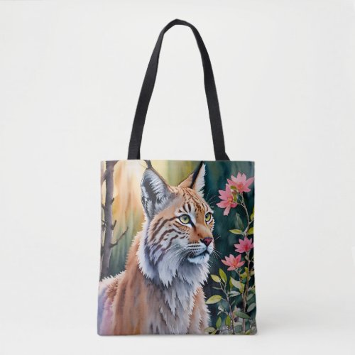 Lynx Floral Forest Watercolor Art Tote Bag