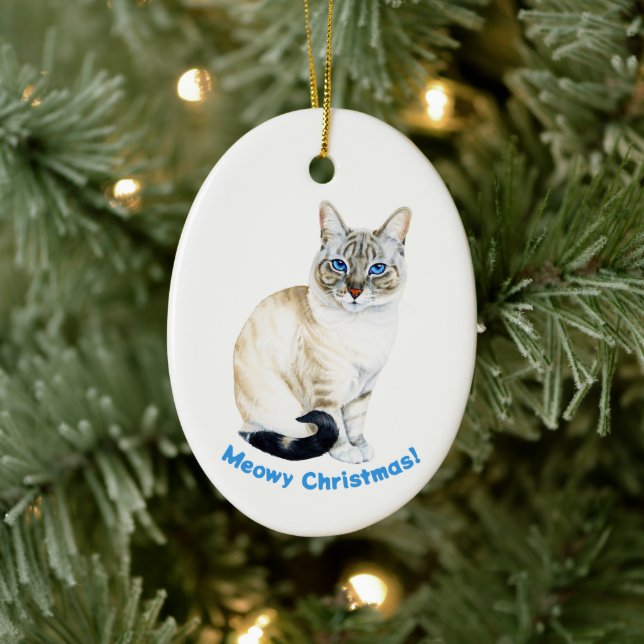 Lynx Point Siamese Cat Custom Meowy Christmas Ceramic Ornament (Tree)