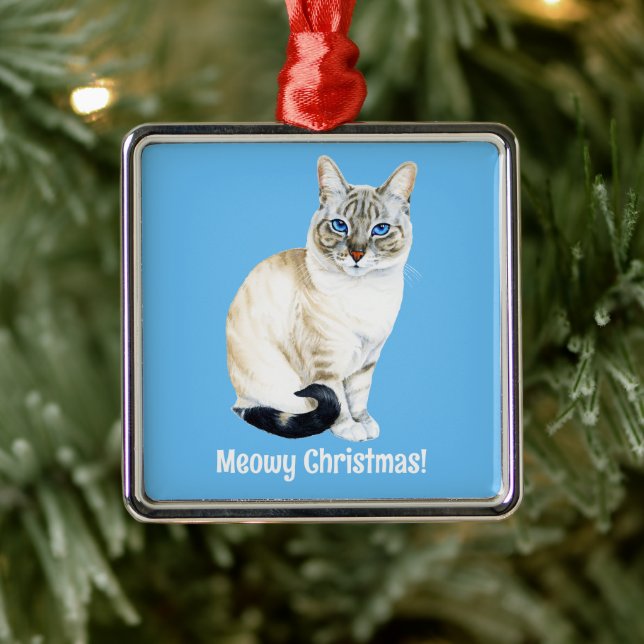 Lynx Point Siamese Cat Custom Meowy Christmas Metal Ornament (Tree)