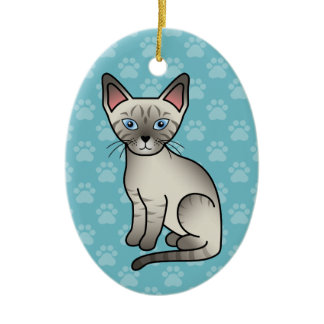 Lynx Point Siamese Cat Cute Cartoon Illustration Ceramic Ornament