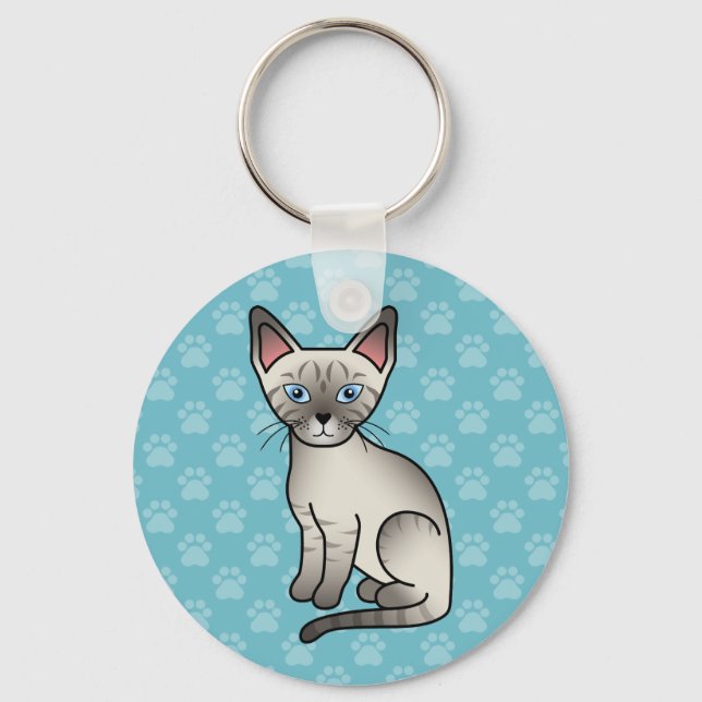 Lynx Point Siamese Cat Cute Cartoon Illustration Keychain (Front)