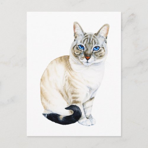 Lynx Point Siamese Cat Hand_Painted Watercolor Postcard