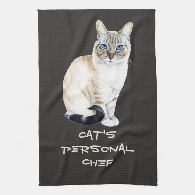 Lynx Point Siamese Cat Personal Chef Customizable Kitchen Towel (Vertical)