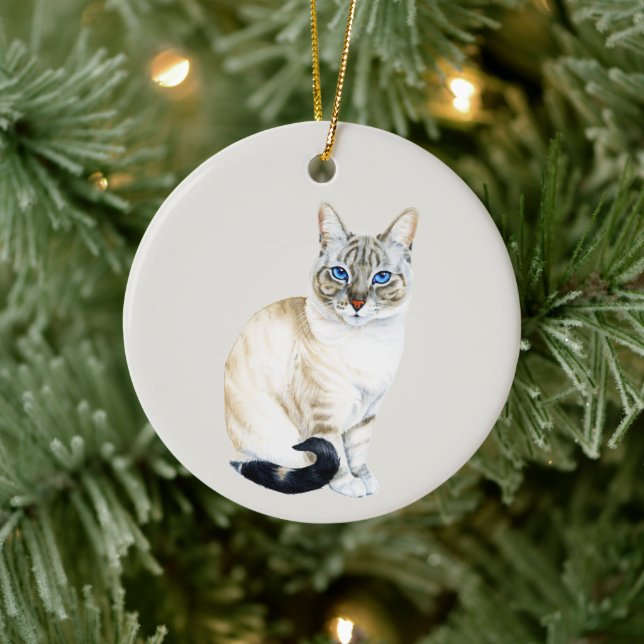 Lynx Point Siamese Cat Personalized Christmas Ceramic Ornament (Tree)