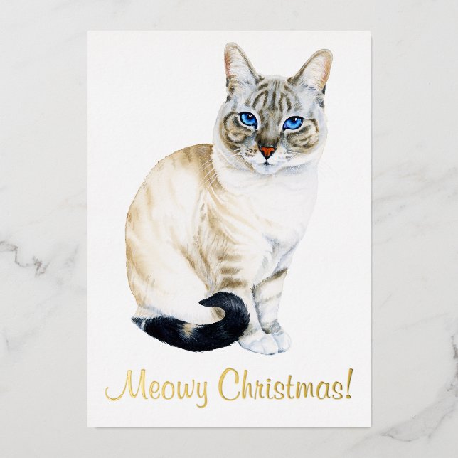 Lynx Point Siamese Cat Personalized Christmas Foil Holiday Card (Front)