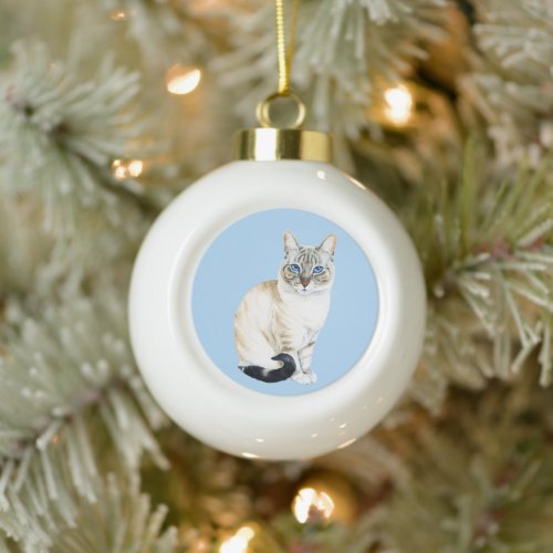 Lynx Point Siamese Cat Winter Holiday Pun Ceramic Ball Christmas Ornament