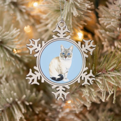 Lynx Point Siamese Cat Winter Holiday Pun Snowflake Pewter Christmas Ornament