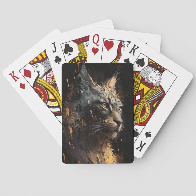 Lynx Portrait Animal Nature Wildlife Dark Painting Poker Cards (Back)