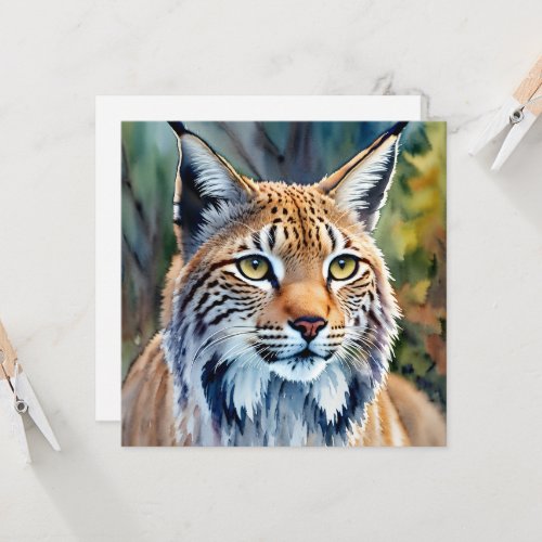 Lynx Portrait Watercolor Feline Art Invitation