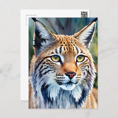 Lynx Portrait Watercolor Feline Art Postcard