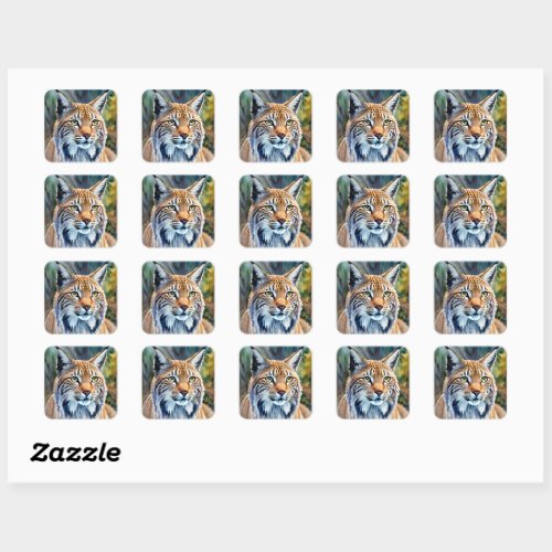 Lynx Portrait Watercolor Feline Art Square Sticker