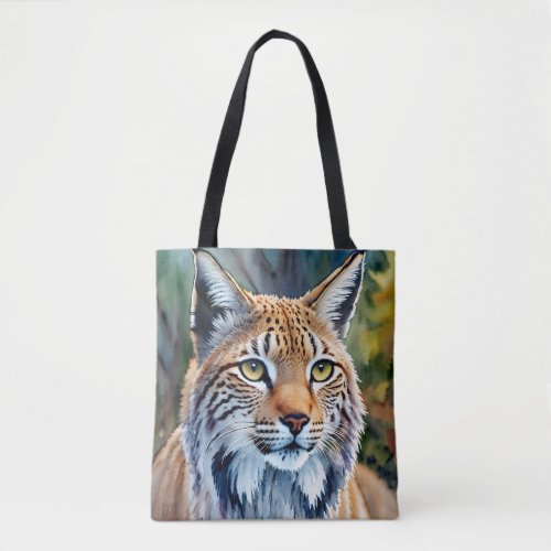 Lynx Portrait Watercolor Feline Art Tote Bag