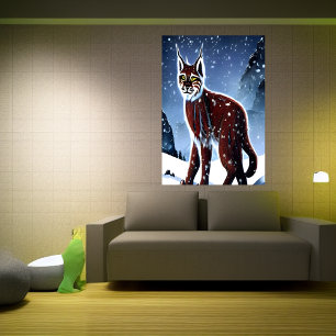 Lynx sitting in the snow AI Art Poster