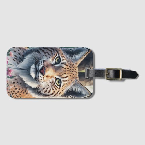 Lynx Watercolor Painting Floral Art Luggage Tag