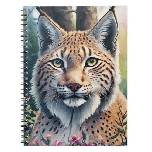 Lynx Watercolor Painting Floral Artwork Notebook