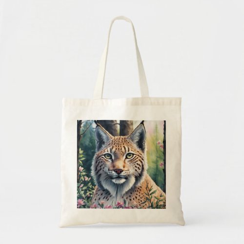 Lynx Watercolor Painting Floral Feline Art Tote Bag