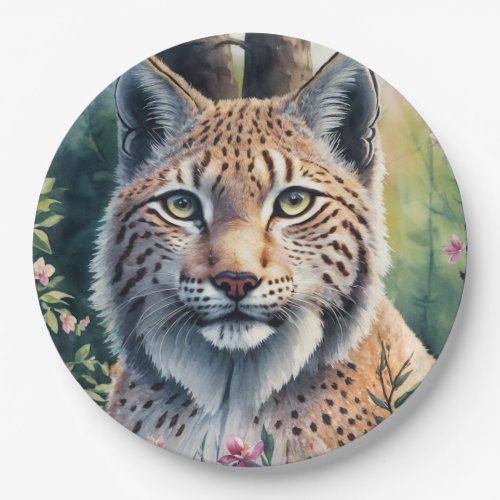 Lynx Watercolor Painting Paper Plates