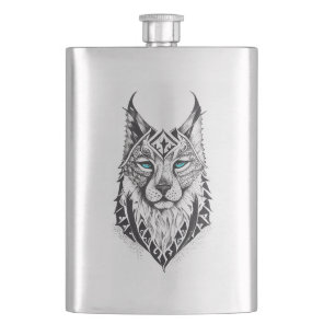 Lynx Wild Animal Nature Illustration Art Tattoo Flask