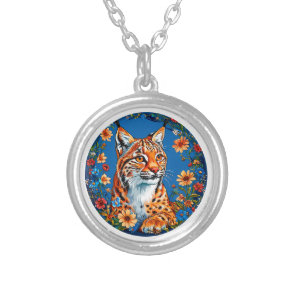 Lynx with vibrant orange fur Elegant Nature Gift Silver Plated Necklace