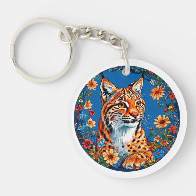 Lynx with vibrant orange fur keychain (Front)
